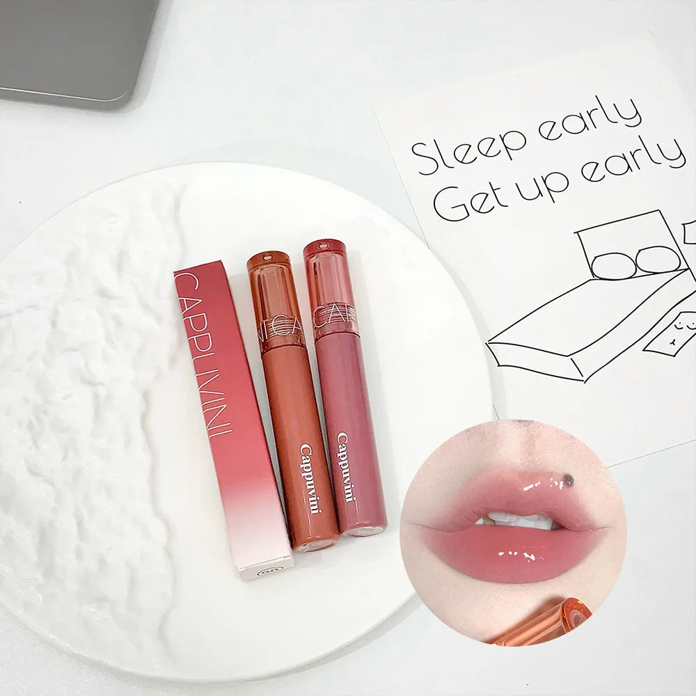 Cappuvini Jelly Mirror Lip Glaze Water Light Moisturizing Lip Gloss Long-Lasting Makeup Lipstick
