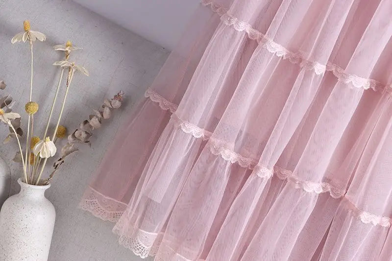 Sweet Lace A-Line Half Skirt Women's Spring Summer New Style Elastic Waist Slimming Cake Skirt High Waist Polyester Fiber
