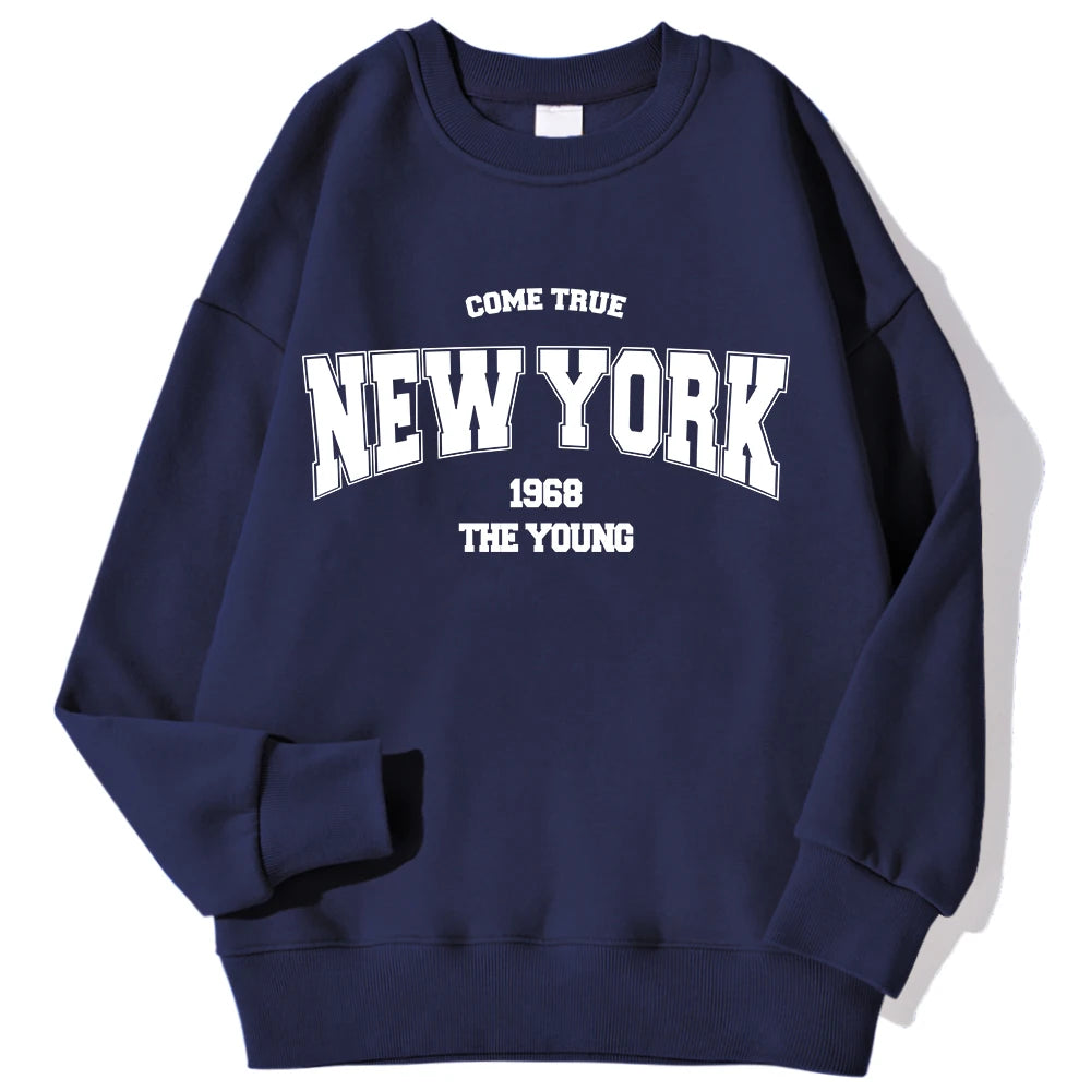 New York California Malibu Letter Sweatshirts Winter Women'S Casual Loose Hoodie Fleece Warm Crewneck Pullover Comfortable Clothes