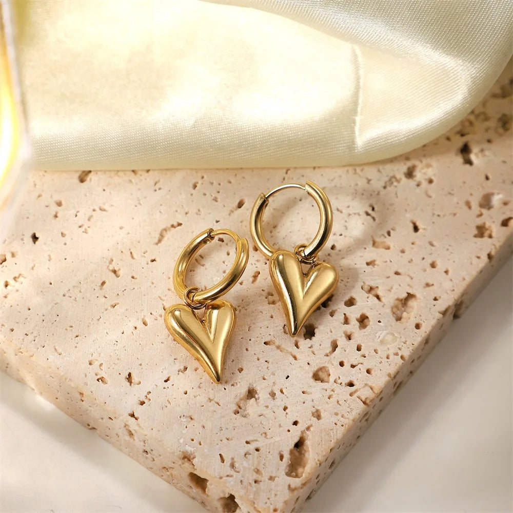 Eilieck 316L Stainless Steel Heart Jewelry Set For Women Necklace Bracelet Earrings 18K Gold Plated Waterproof