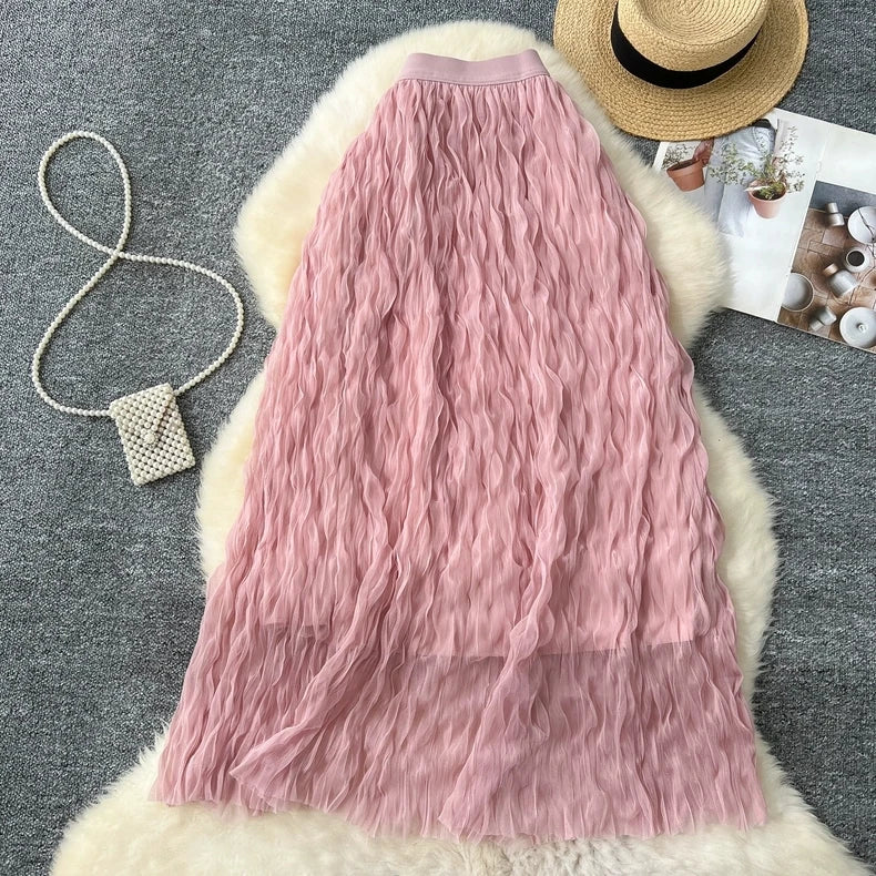 Elegant Pleated Midi Skirt, High Waist A-Line Flowy Maxi Skirts for Women, Soft Draping Skirt, Fairy Skirt for Spring Summer
