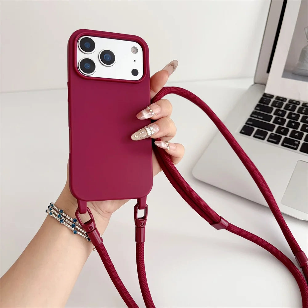 Silicone Crossbody Lanyard Case for iPhone - Shockproof Soft Cover