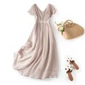 Winsleter-Women 100%Real Silk Elegant Dress, V Neck Flying Sleeve Ruffles, Beach Vacation Bohemia Dresses, 2025 Summer D55404CC