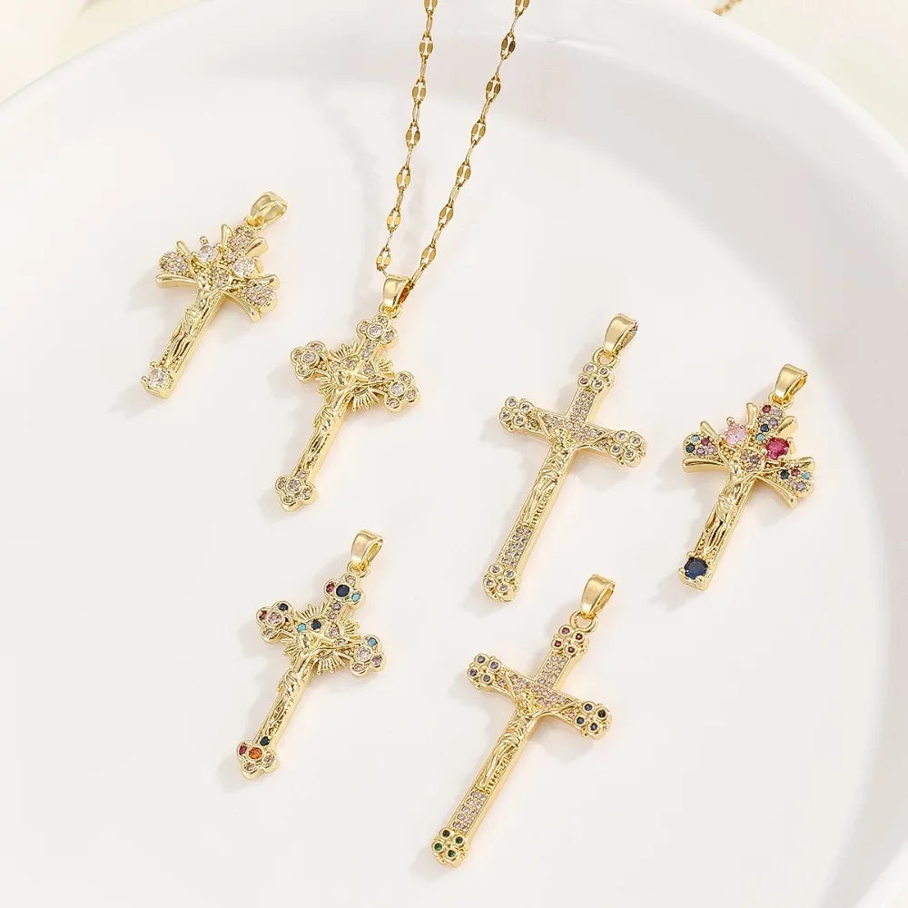 Light Luxury And Cross Colored Zirconium Micro-Paved Zircon Necklace Pendant Personalized Niche Clavicle Chain