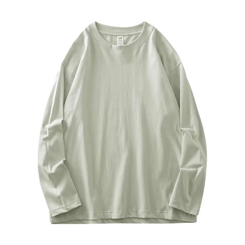 Dukeen Men Long Sleeve 260G Pure Cotton Crew Neck Undershirt For Everyday Casual Wear 11 Color Options