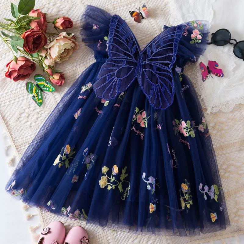 Floral Mesh Ball Gown Dress For Baby Girls Princess Style With Full Skirt And Floral Applique