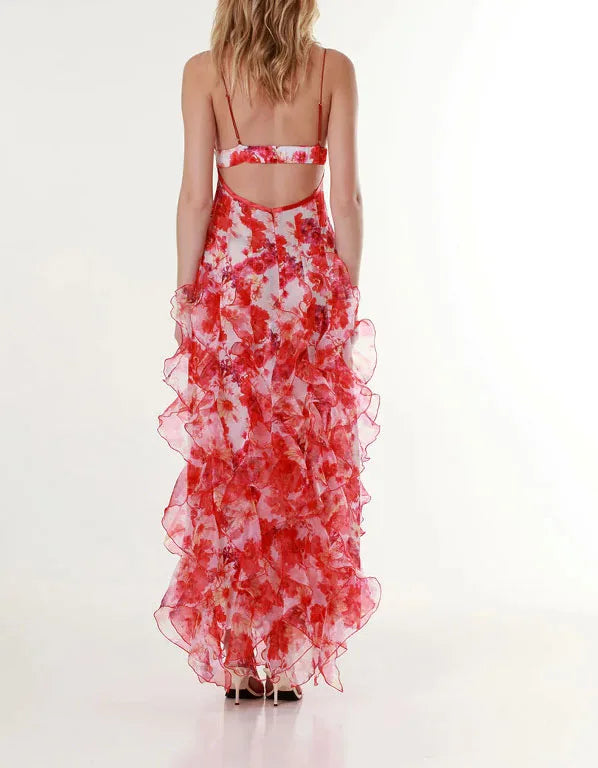 Elegant Boho Women's Summer Party Long Dress Sexy Floral Print Spaghetti Straps Backless Sleeveless Beach Sundress Maxi Dresses