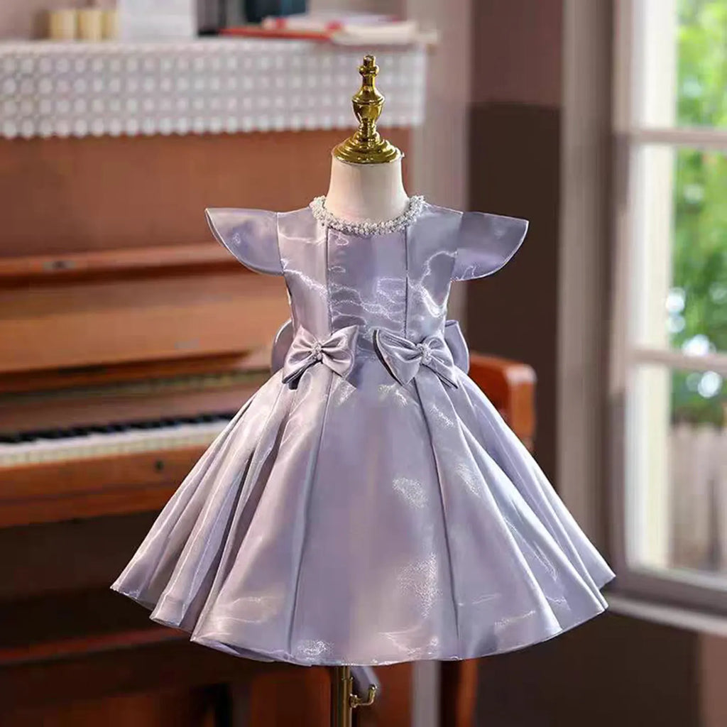 Dreamy Vow J764 Elegant Purple Baby Girl Dress With Bow Satin for Kids Wedding Birthday Party Spring Knee Length Ball Gown