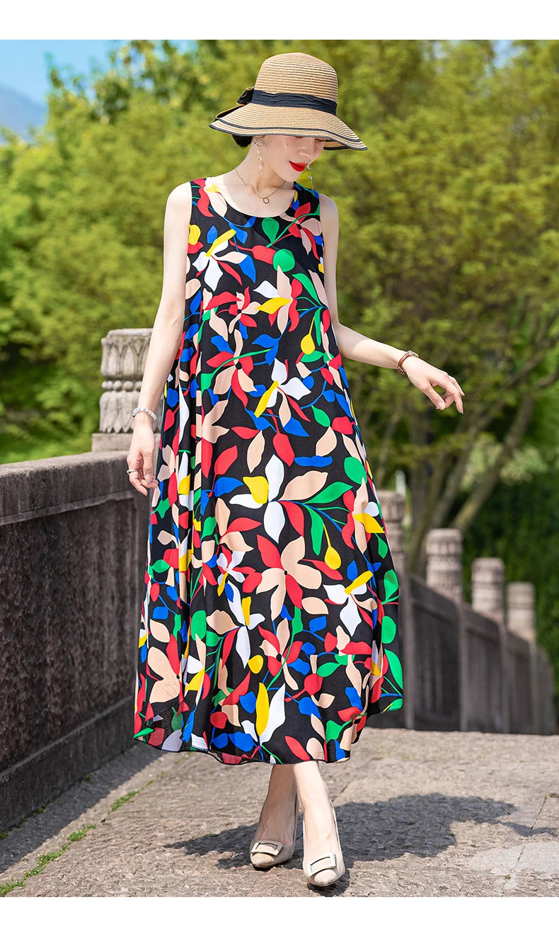 New Women Summer Dresses Vintage Dress FashionRobe Plus Size Sleeveless Femme Casual Print Dresses