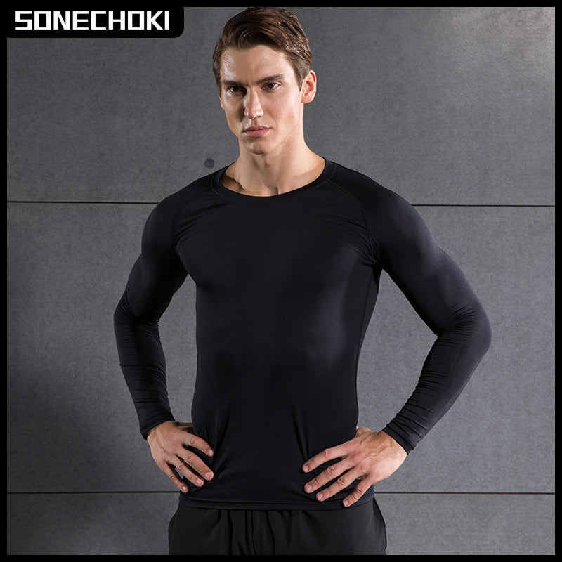 Compression Running Shirt Men Quick Dry Long Sleeve Sportswear For Male Gym Clothing Fitness Tee Training Workout Muscle Top