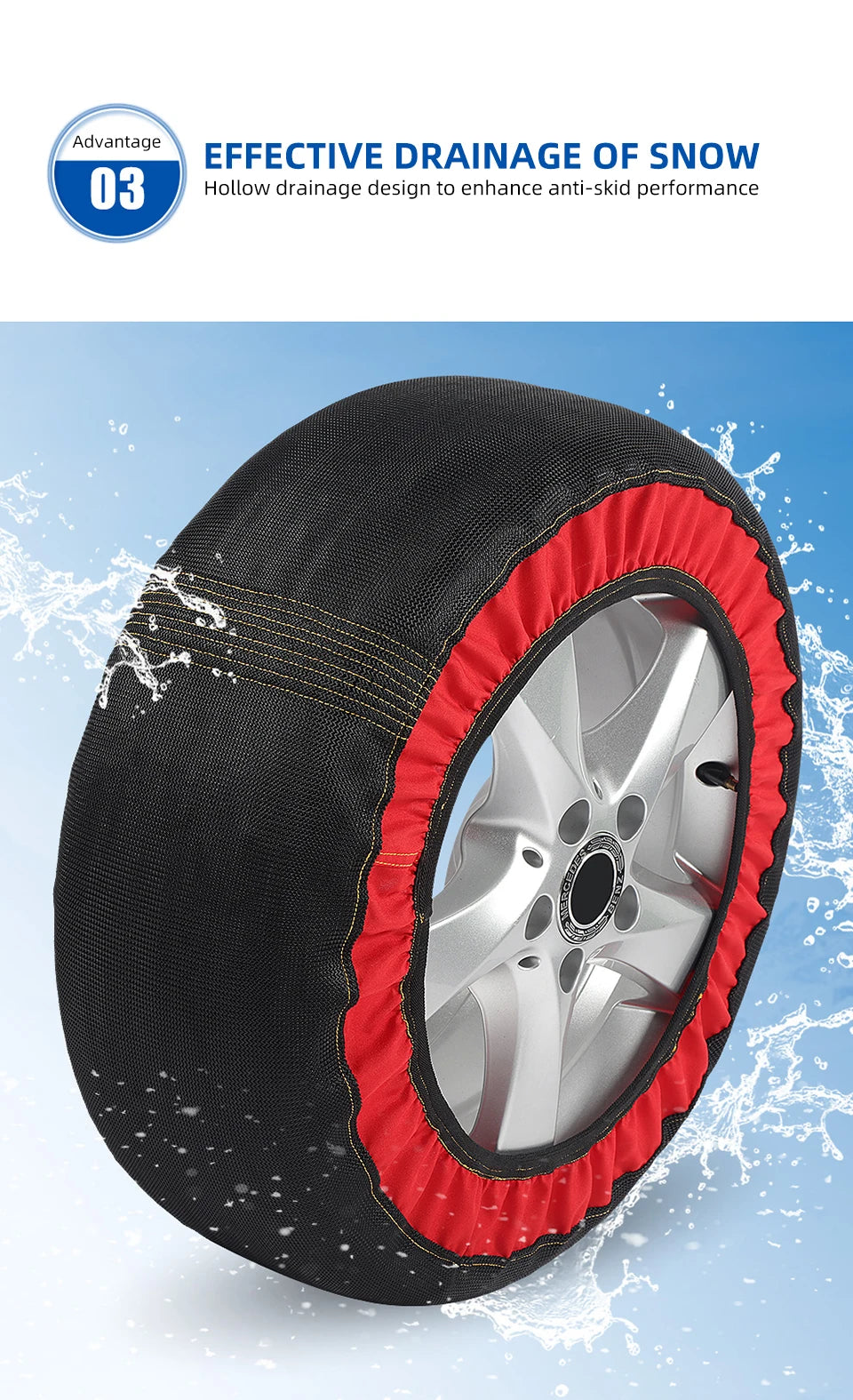 Car Red Black Anti Skiing Sock With High Resistance Fiber Anti Slip Silent Don't Damage Tire With Storage Bag & Gloves & Sleeves