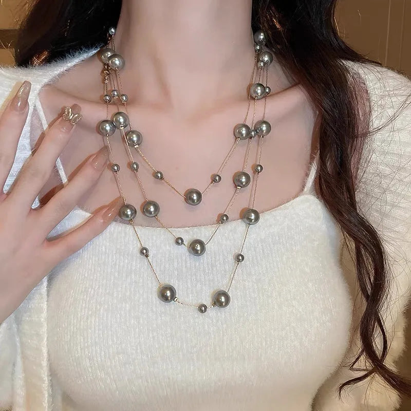 Multi-Layer Imitation Pearl Bead Necklace for Women