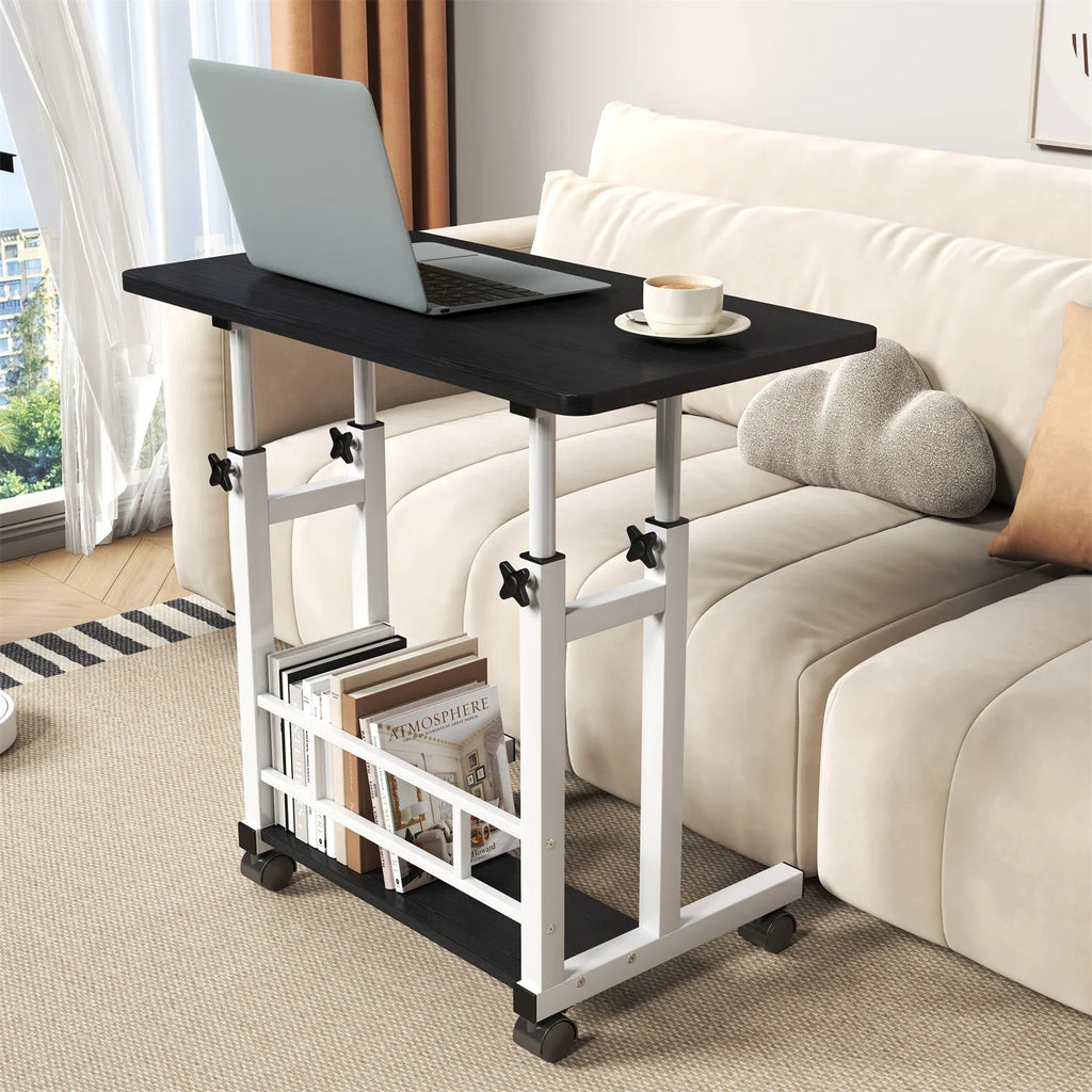 Adjustable Height Mobile Standing Desk, 60 cm x 40.0 cm Rolling Laptop Table with Storage Basket, Portable Sit to Stand Workstation with Locking Casters for Small Spaces, Home Office, Black