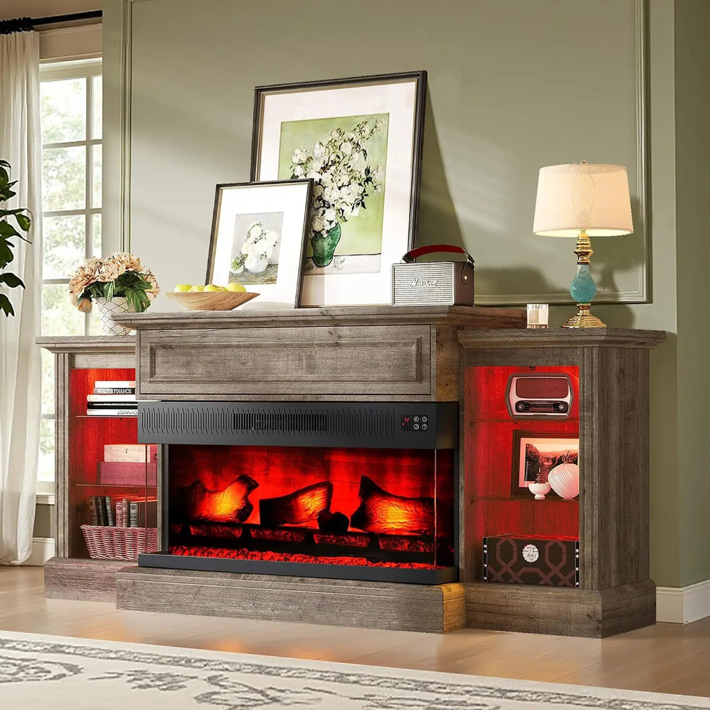 Farmhouse 70" Fireplace TV Stand with 36" Electric Fireplace | 3-Sided Electric Fireplace, Media Entertainment, Customized