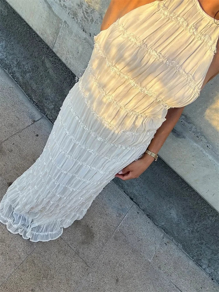 Tossy Spring Fashion Patchwork Long Dress For Women Lace-Up Backless High Waist Solid Holiday Beach Dress Ladies Maxi Dress 2025