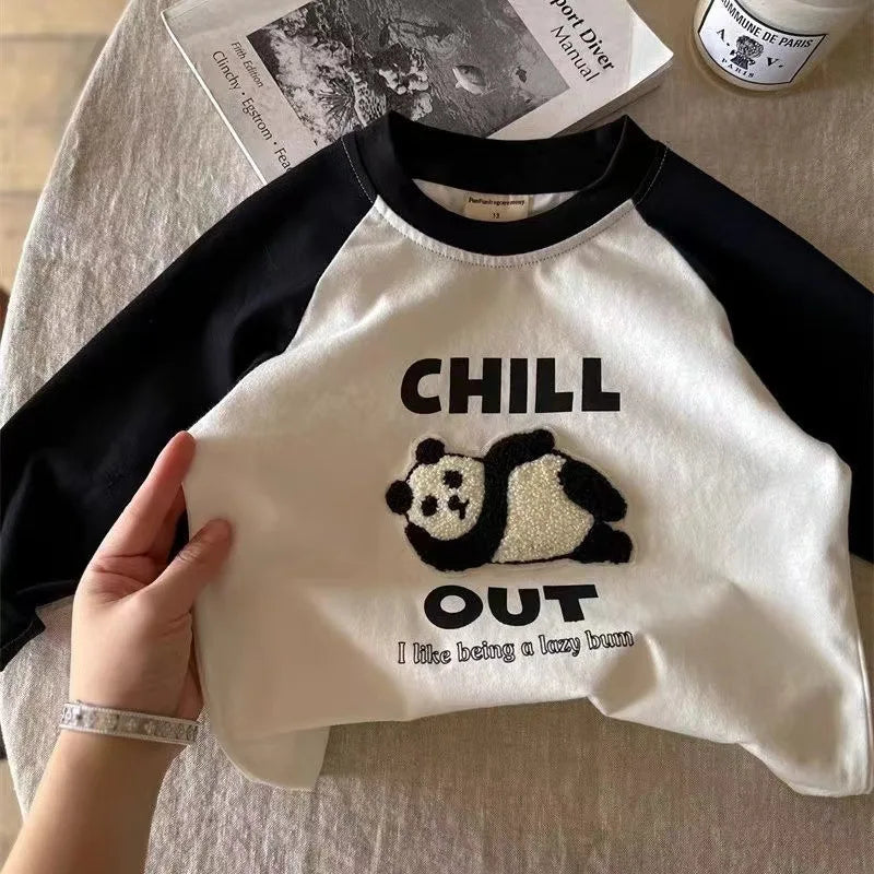 Long Sleeve Tees For Boys And Girls Cartoon Printing Round Neck Base Shirt Toddler New Thin Cotton Soft Crewneck Tshirt