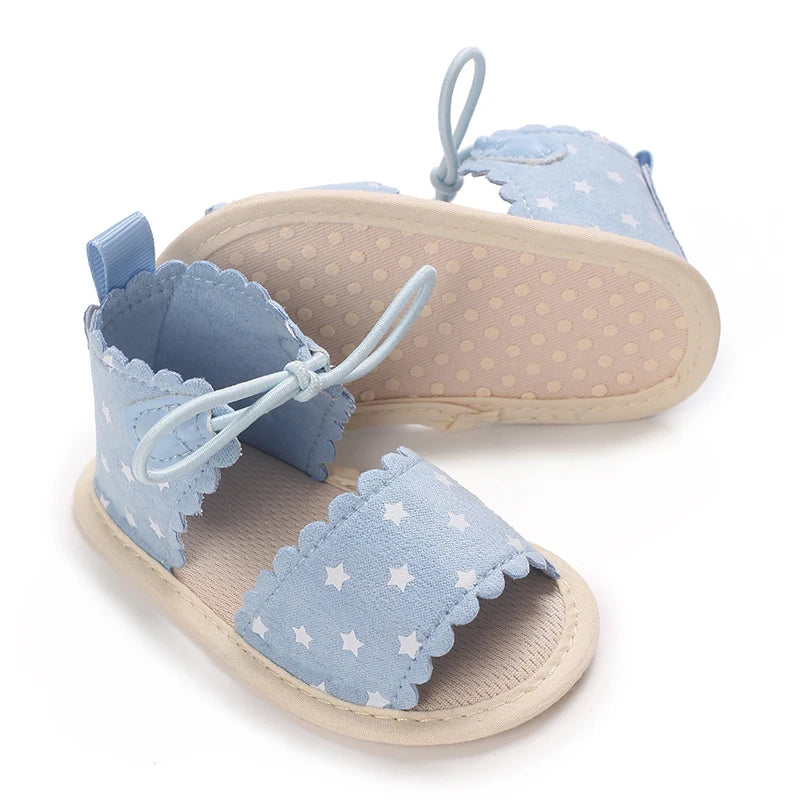 Blue 0-18M baby sandals for girls PU butterfly dew toe solid summer outdoor soft sole non slip rubber baby shoes for learning to