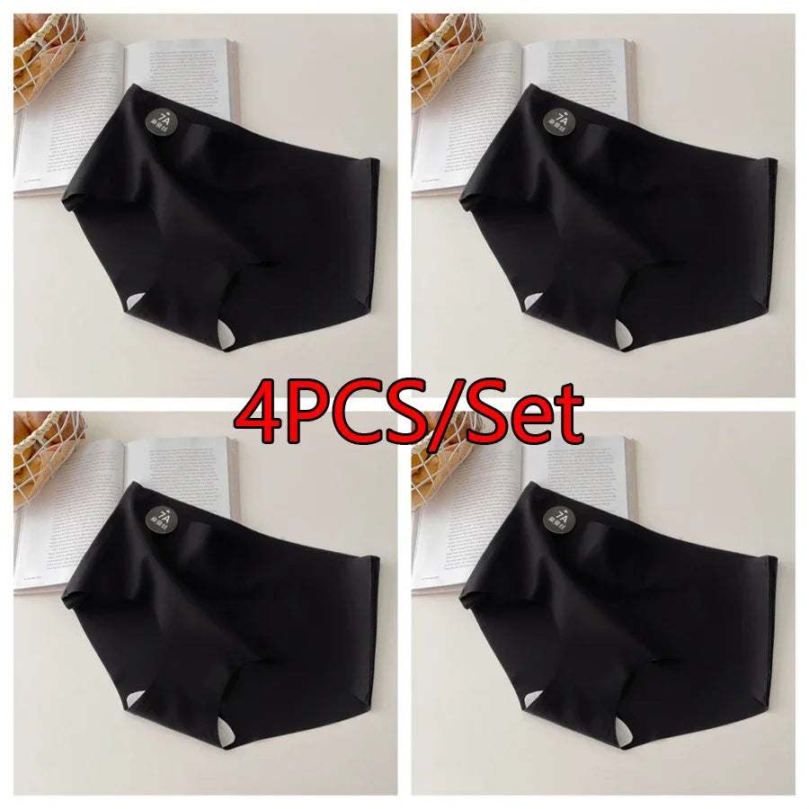 4PCS Seamless Mulberry Silk Underwear Ultral Thin Women's Panties Sexy High Elastic Invisible Briefs Soft Underpants Lingerie