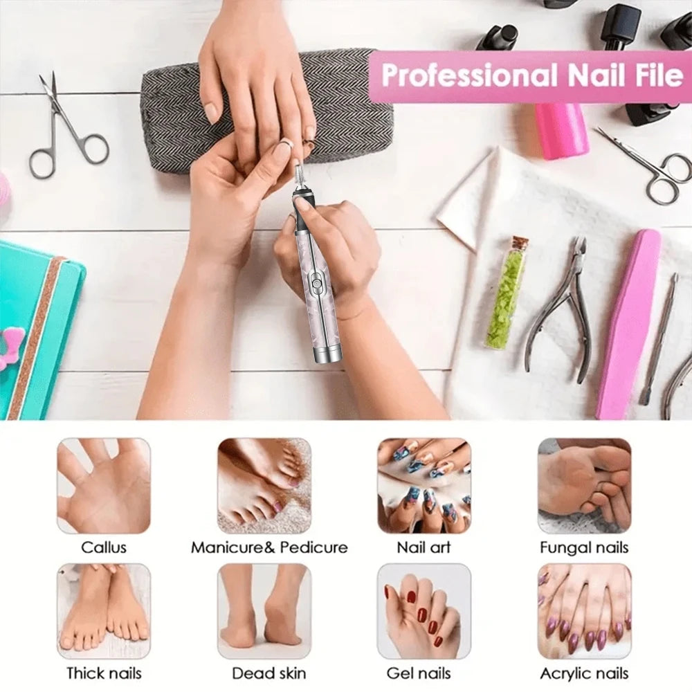 LINMANDA Rechargeable Electric Nail Grinder Nail Polishing Machine Portable Mini Electric Driil Pedicure Kit for Home Salon