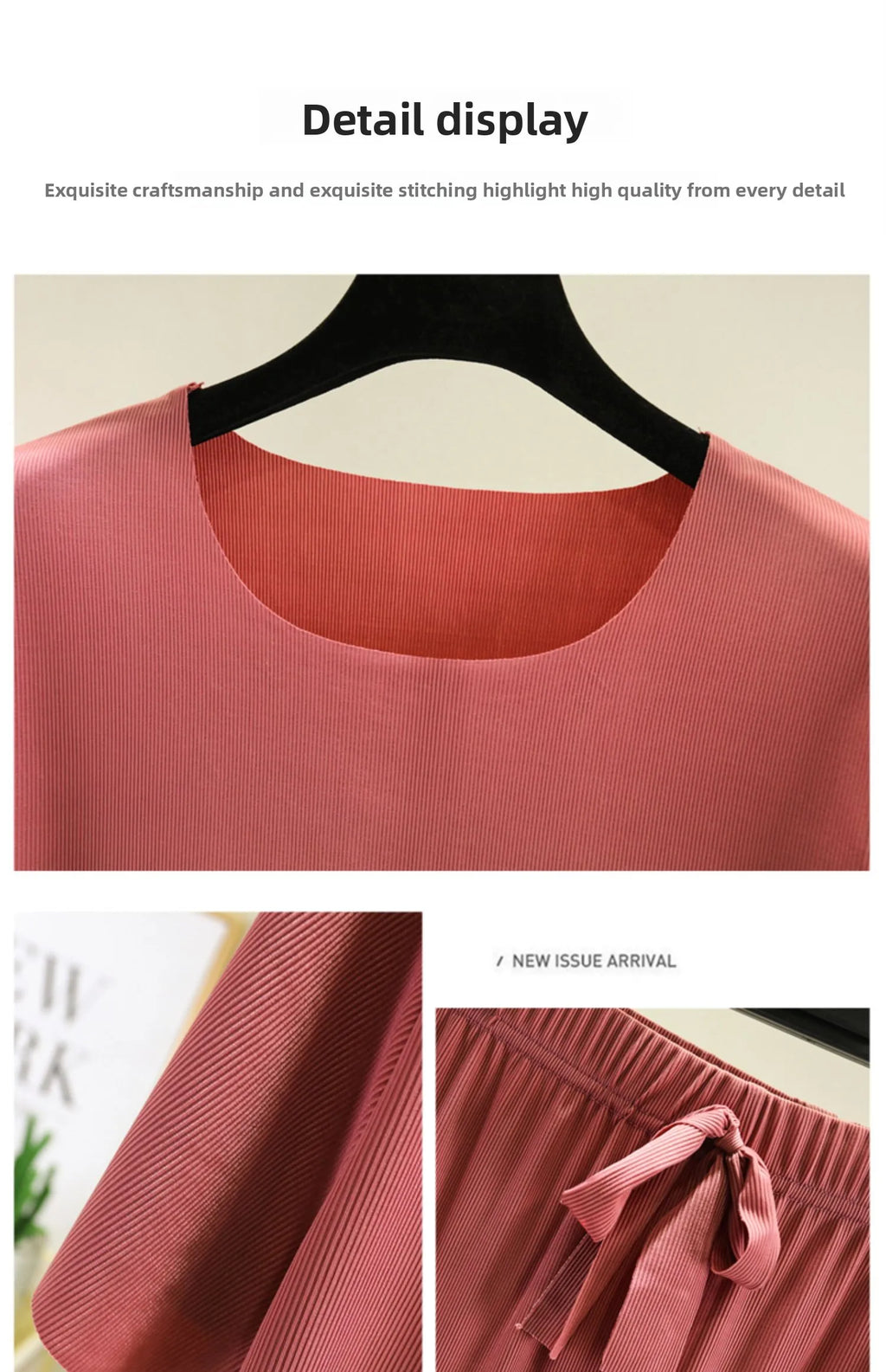 Women's Ice Silk Two-Piece Set - Round Neck T-Shirt and Loose Pants