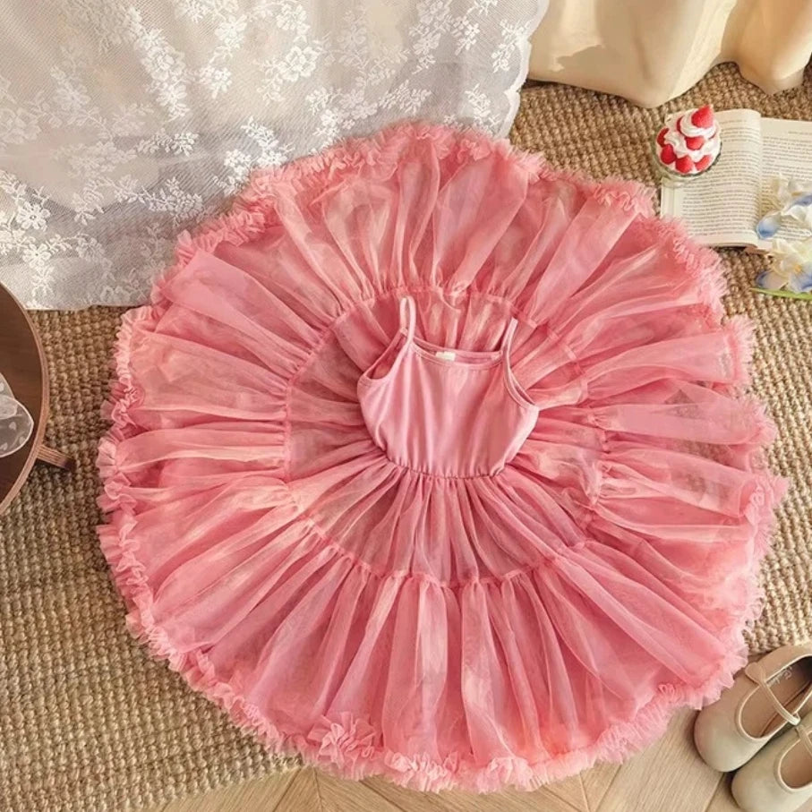 Summer Girls' Ballet TuTu Dress Sleeveless Breathable Kids Dancing Party Dress Soft Princess Wedding Dress Performance Costume