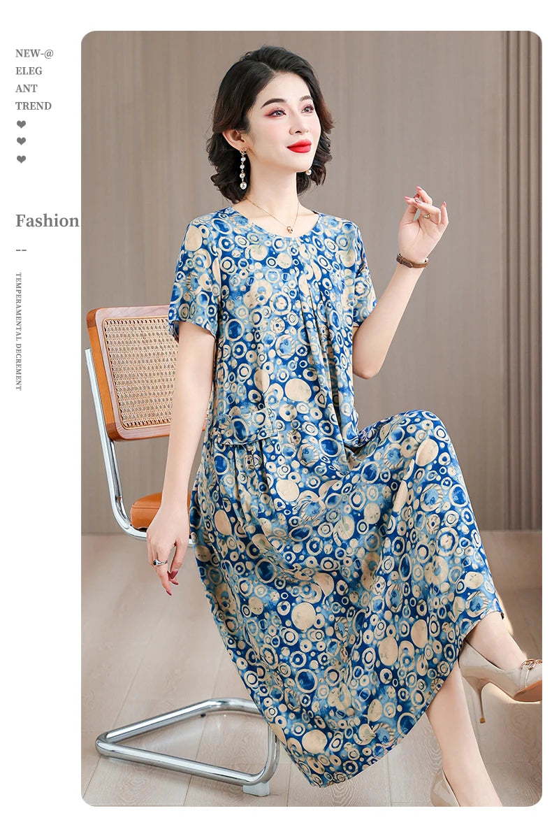 2026 New women summer print casual o-neck casual short Vestidos Vintage dresses summer thin dress