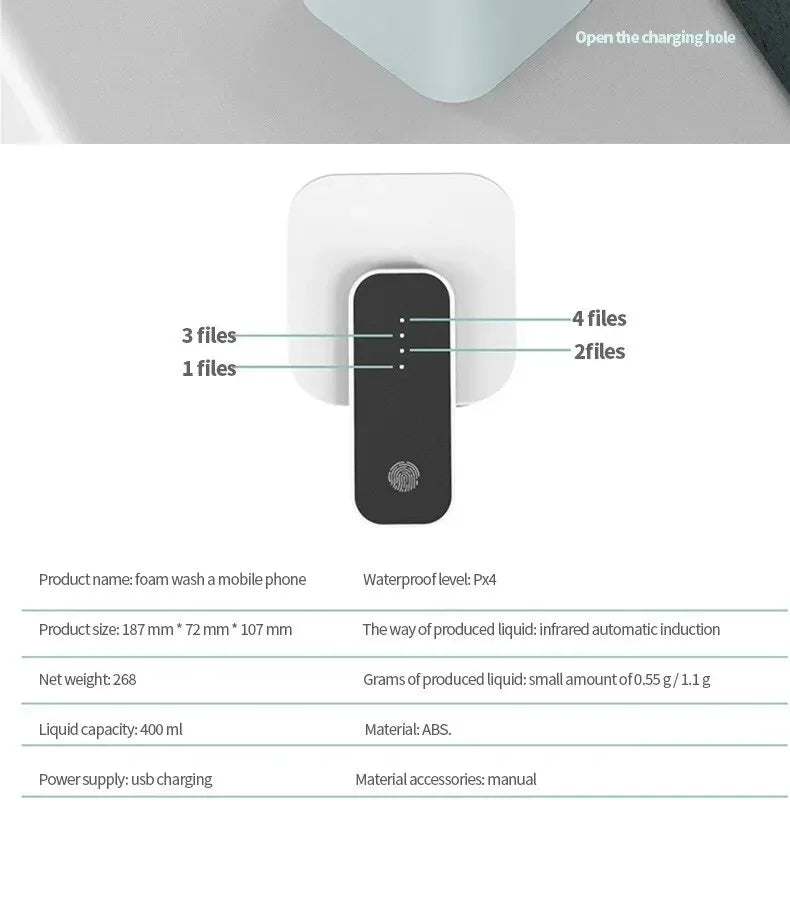 Dispensador de jabón automático de 400 ml, recargable por USB, dispensador de jabón de espuma portátil sin contacto y manos libres para el hogar