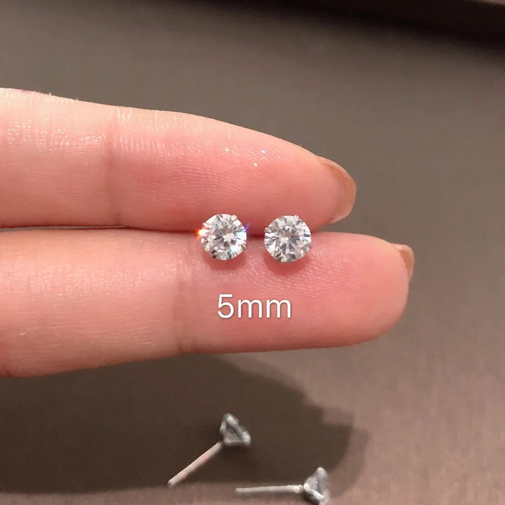 Sterling Silver Stud Earrings 925 Real Clear Crystal Cz Tiny Delicate For Women Teens Girls Jewelry