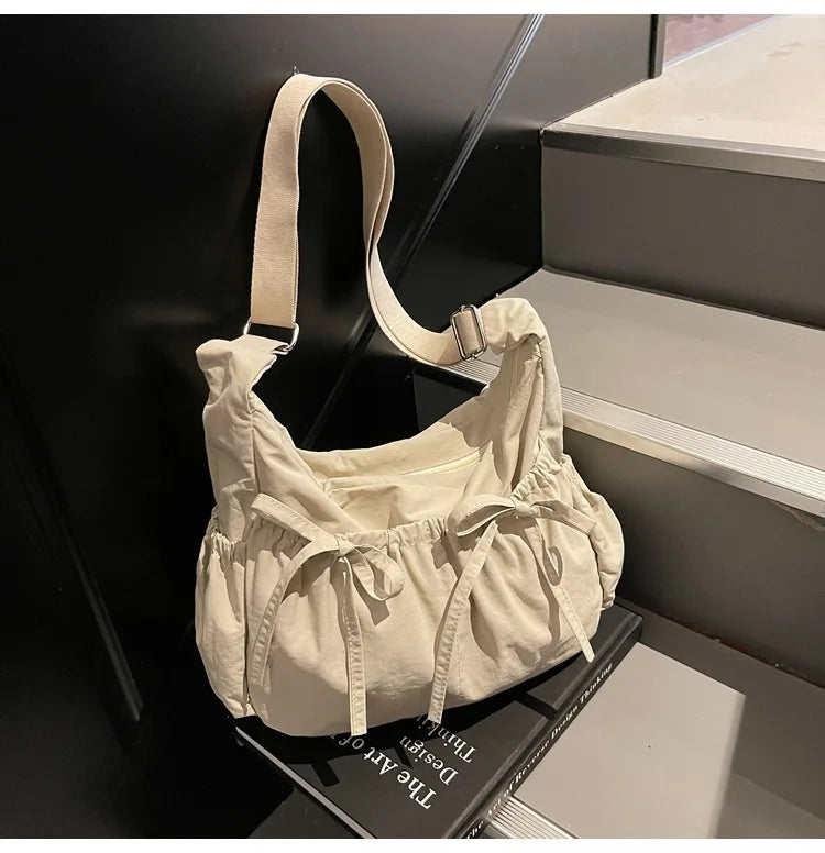 Ruched Fabric Hobo Bags Lightweight Nylon Shoulder Crossbody Bag, Stylish & Adjustable, Perfect for Casual Outfits, Daily Errand