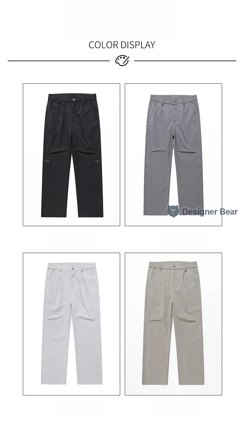 Brand Clothing Spring Summer Thin Men's Casual Straight Trousers Elastic Waist Outdoor Business Solid Color Long Pants Male