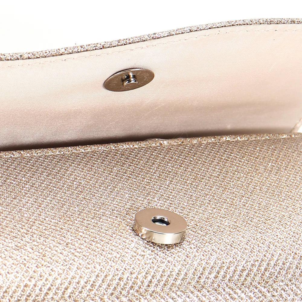 2026 New Women Fold Glitter Handbag Shiny Envelope Evening Bag Ladies Pleated Silver Clutch Chain Wedding Party Mini Long Purse