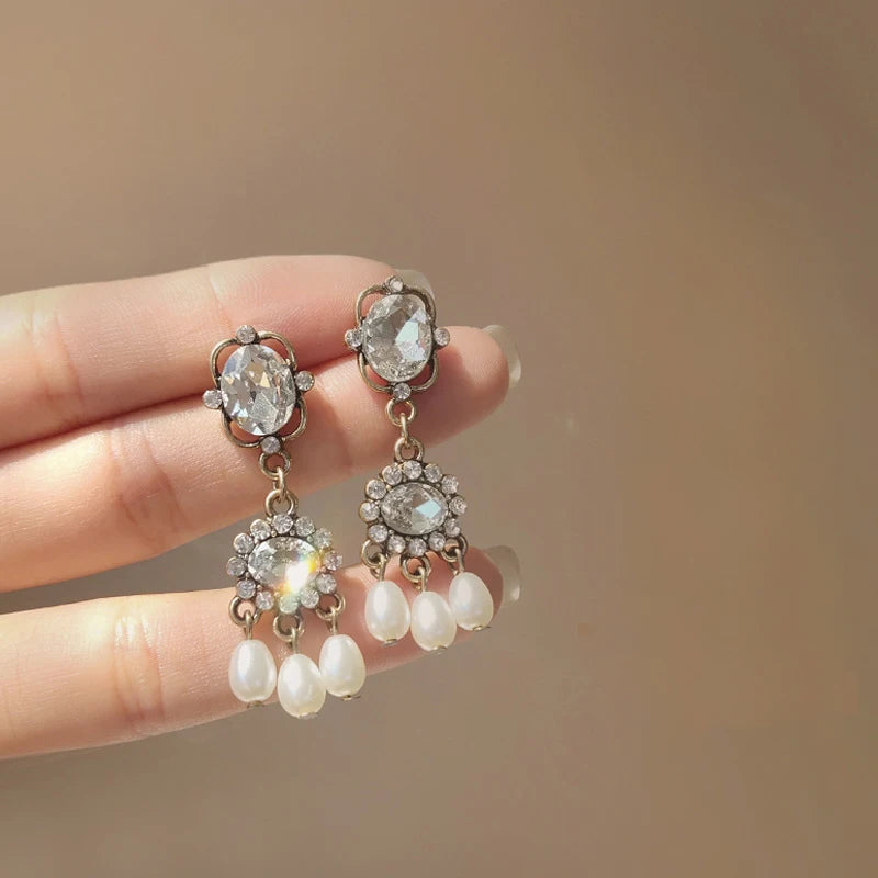 Korean Fashion Style Pearl Long Tassel Clip on Earrings for Women Simple Temperament Long Chain Non-piercing Ears Clip Earrings