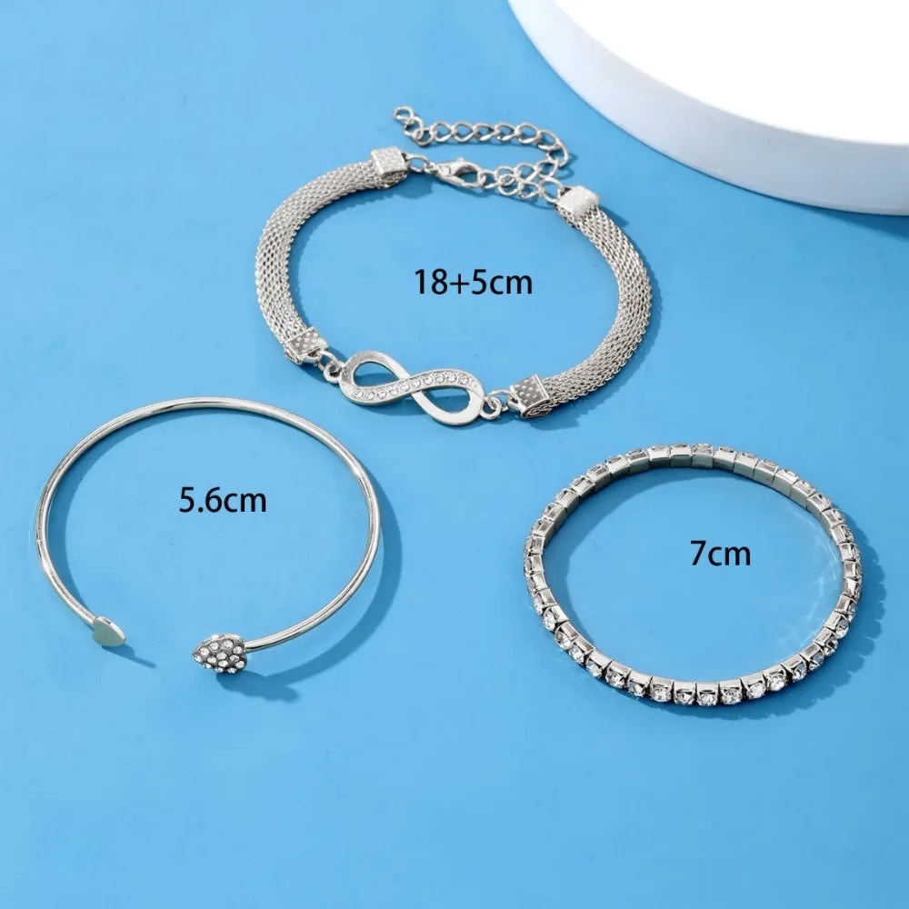 Vintage Infinity Heart Crystal Rhinestone Bracelet Set For Women'S Female Gold Color Metal Adjustable Bracelets Fashion Jewelry