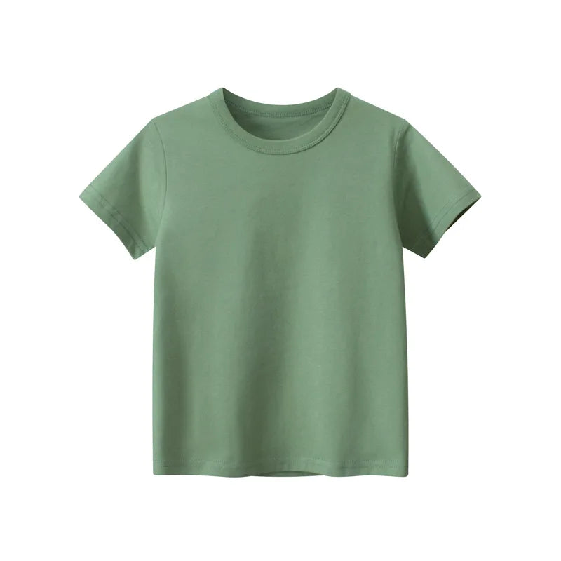 Y-LEEYING 100 Percent Cotton Kids T Shirt Unisex Short Sleeve Soft Solid Colors For Boys And Girls Ages 1 To 9