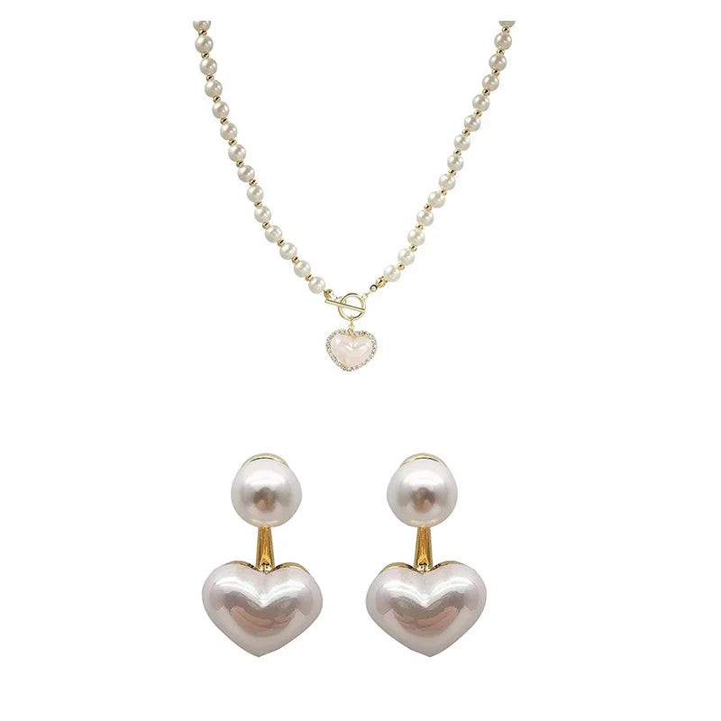 Pearl Necklace Heart Pendant For Women Luxury Imitation Pearls Chain Korean Jewelry Gift For Girls