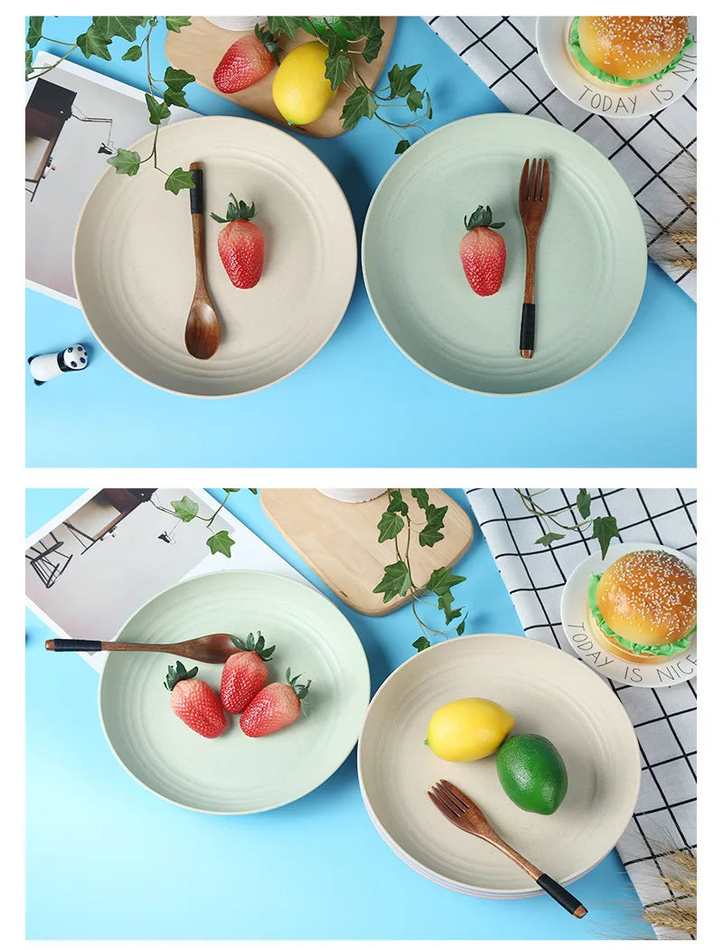 4Pcs Dinner Plate Set Wheat Straw Eco Friendly BPA Free Biodegradable Picnic Fruit Snack Plate Bone Dishes Kitchen Accessories
