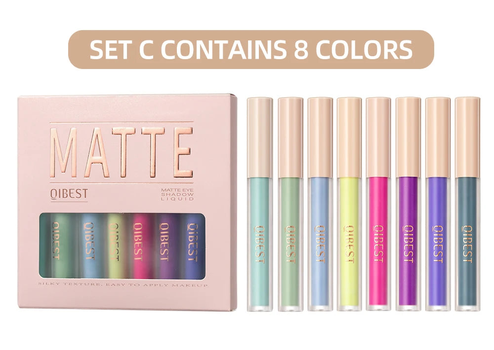 QIBEST 8 Colors Matte Liquid Eyeshadow Set Waterproof Long Lasting Eye Shadow Nude Brown Eye Pigment Makeup For Women Contouring