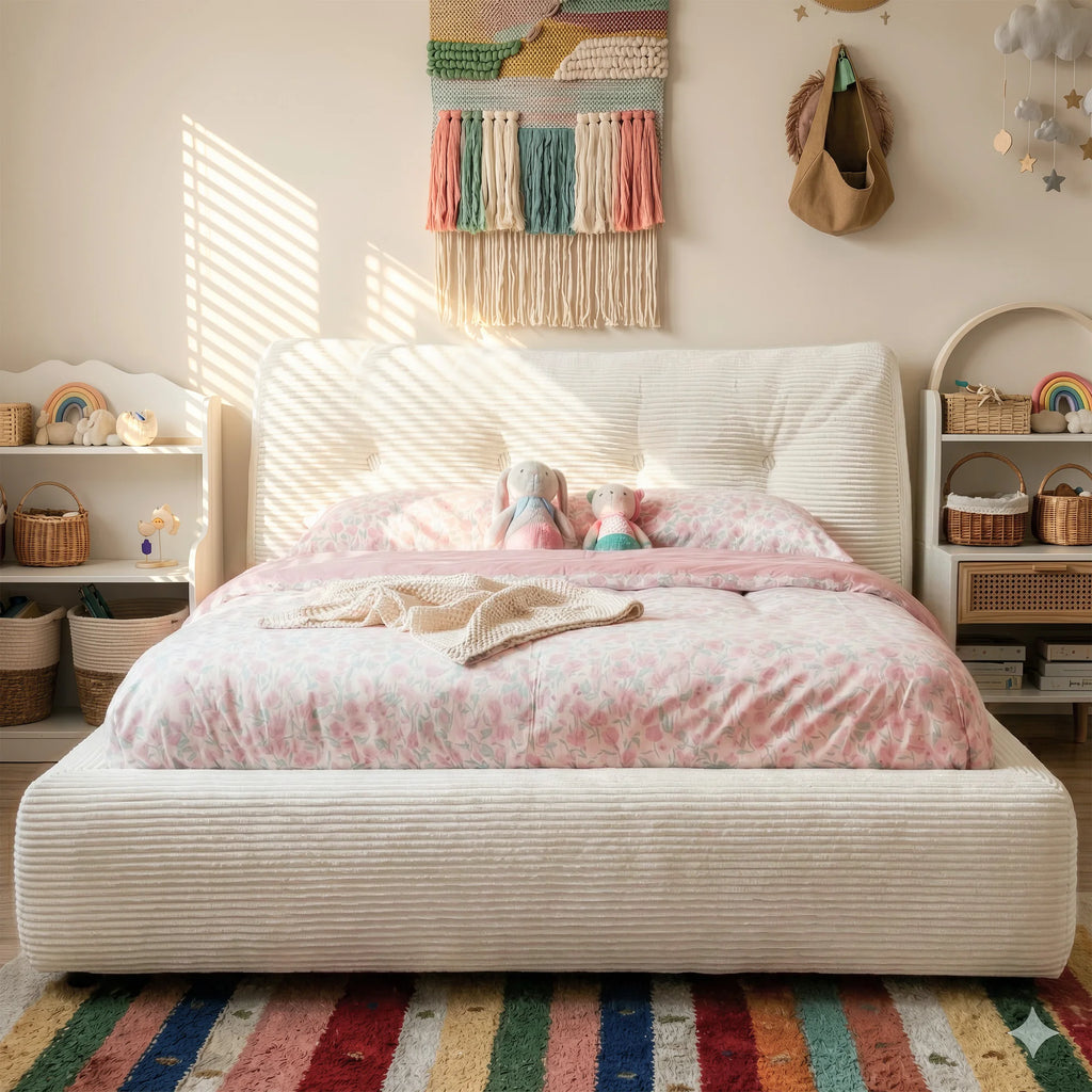 EnHomee Cloud Bed Frame With Detachable Headboard | Full Surround Foam Padding, Fast Assembly & Silent Stable Structure, Premium Bed For Reading Couples
