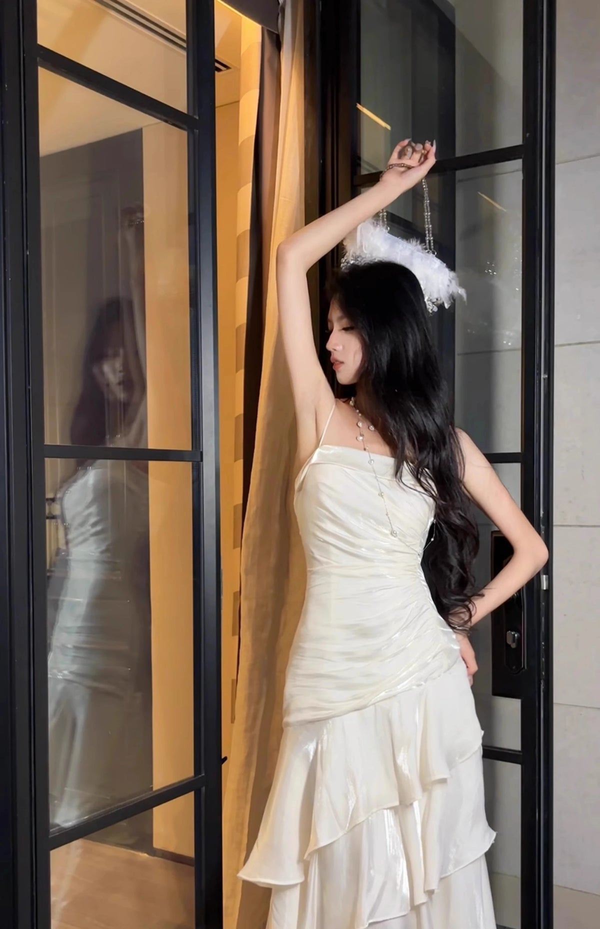 Elegant Women French Spaghetti Strap New Long Dresses Female Slim Chic Party Prom Robe Fashion One Piece Clothing Spring Summer