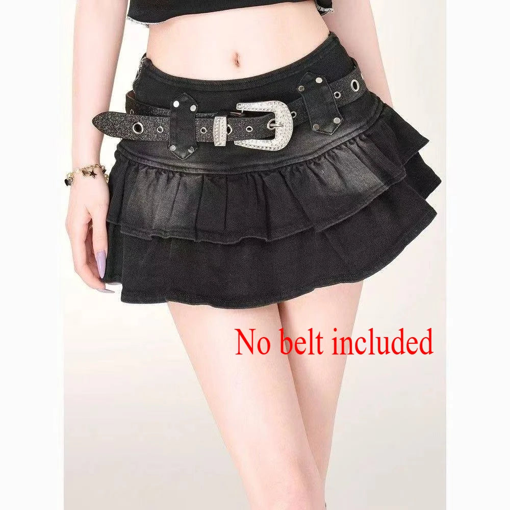 Women's Blue Black Riveted Belt Denim Skirt Y2K Harajuku High Street Fashion 90s Sexy A-line Mini Skirt Summer Clothing 2026 New
