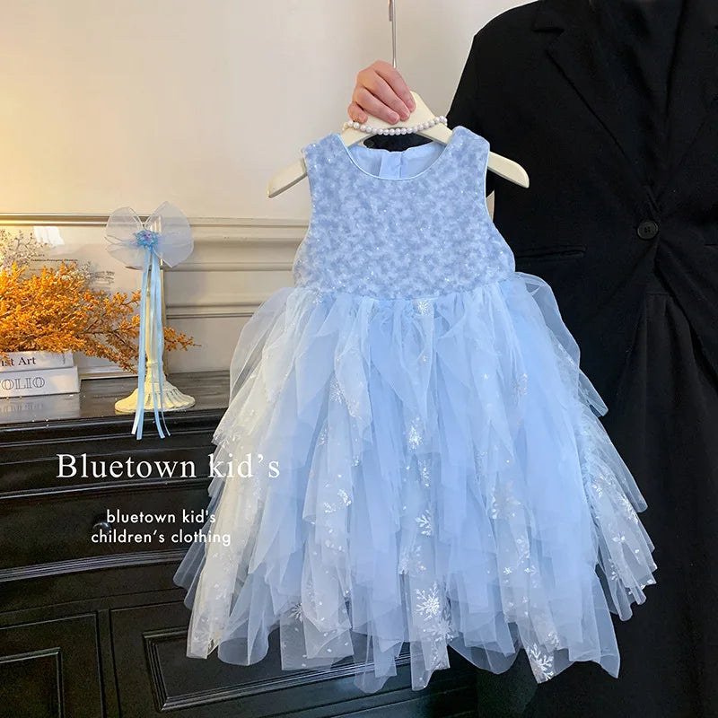 Princess dress, girls' summer 2026 new children's sequin baby's beautiful birthday solid color fluffy dress