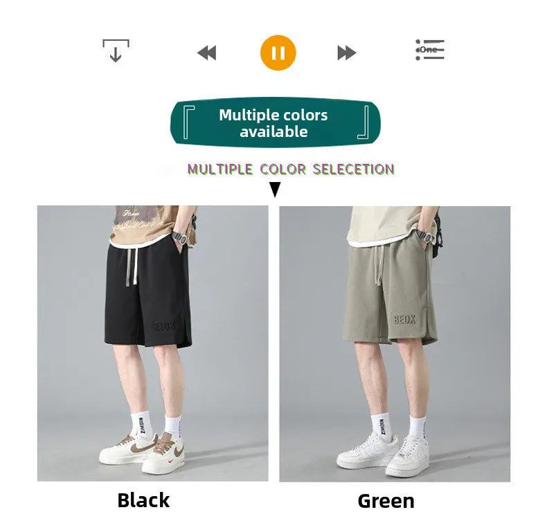 American Style Men's Summer Thin Sporty Loose Fit Casual Shorts Five-Quarter Polyester Fiber Straight Leg Street Style