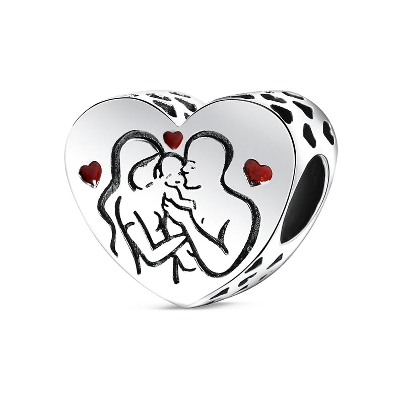 925 Sterling Silver Heart Charm Bead With Zircon Accent, GDTC Certified Fine Jewelry Gift For DIY Bracelet Makers
