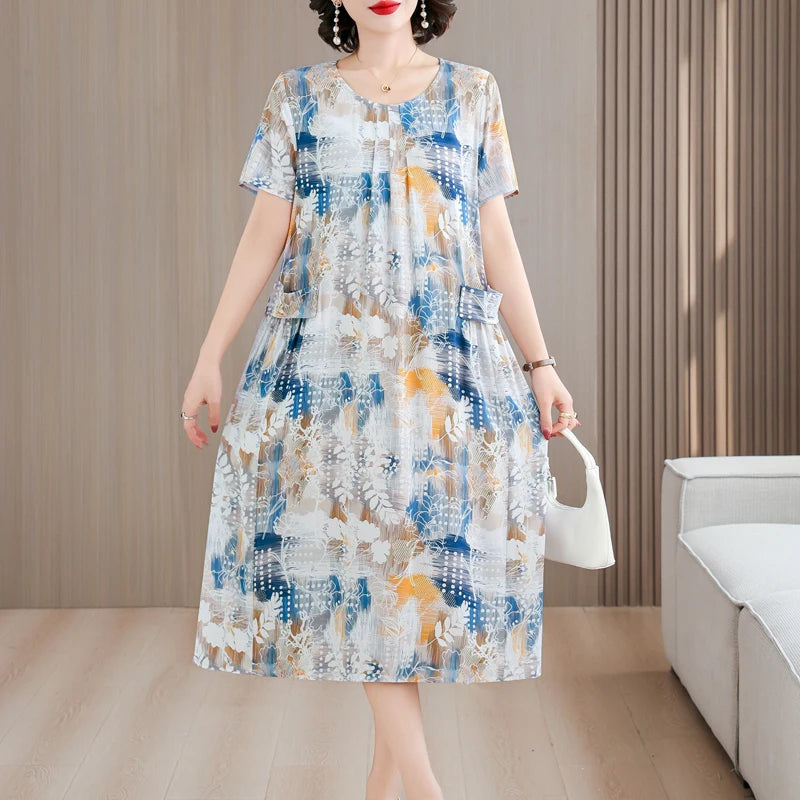 2026 New women summer print casual o-neck casual short Vestidos Vintage dresses summer thin dress