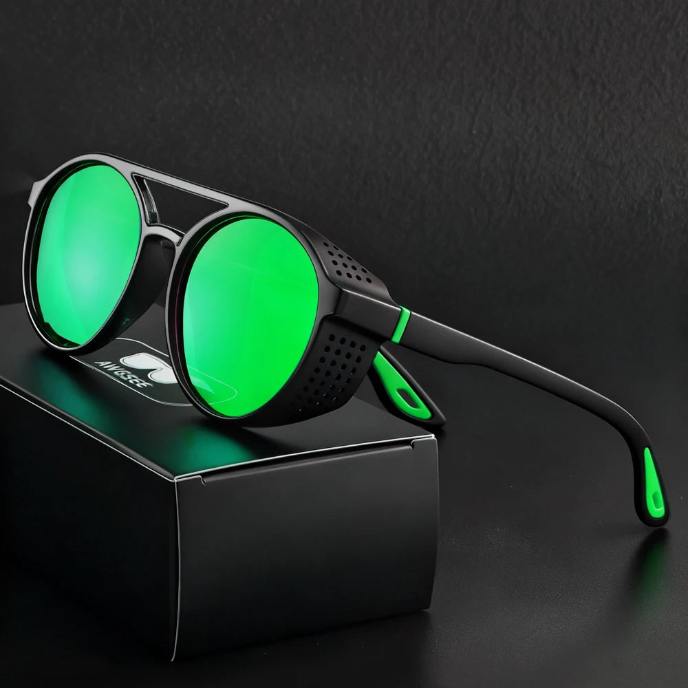 AWGSEE Steampunk Polarized Sunglasses - Vintage Round Sports Eyewear