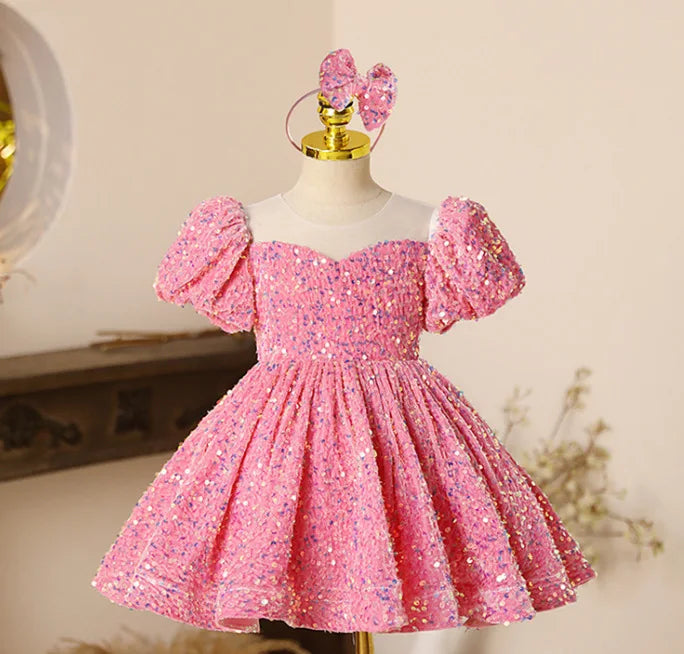 HETISO Girls Party Dresses High-End Sequined Violin Birthday Costume Gown for Piano Performance Princess New Year