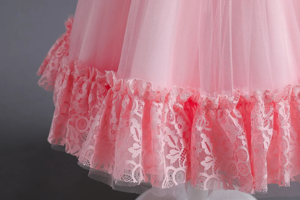 Criss-Cross Lace Girl Bridesmaid Dresses For Christmas White Kid's Party Dress Beading Tulle Children's Ceremony Evening Frocks