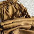 High Quality Wide Leg Pants Women Vintage Drawstring High Waist Satin Silk Pants Woman Casual Loose Straight Trousers