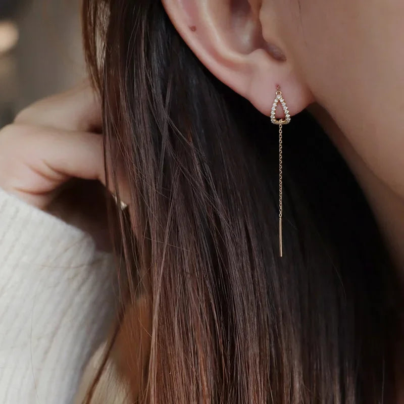 Drop Ear Line Long Hanging Earrings For Women'S Rose Gold Color Zircon Crystal Piercing Threader Earing Ear Accessories Jewelry