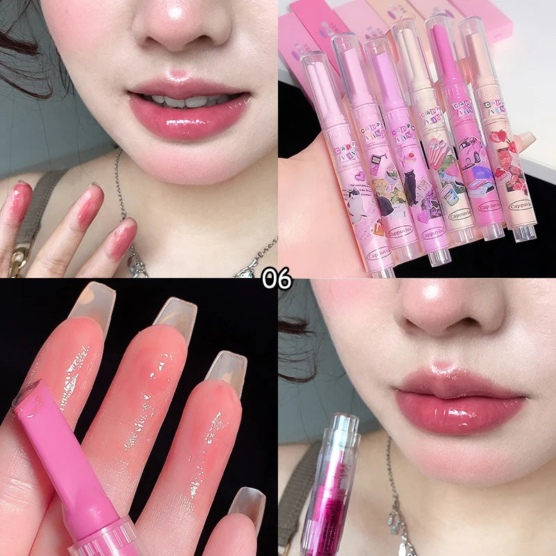 Clear Lip Glaze Jelly Solid Mirror Lipstick Waterproof Love-shaped Watermelon Lip Gloss Fade Lip Lines Moisturising Korea Makeup